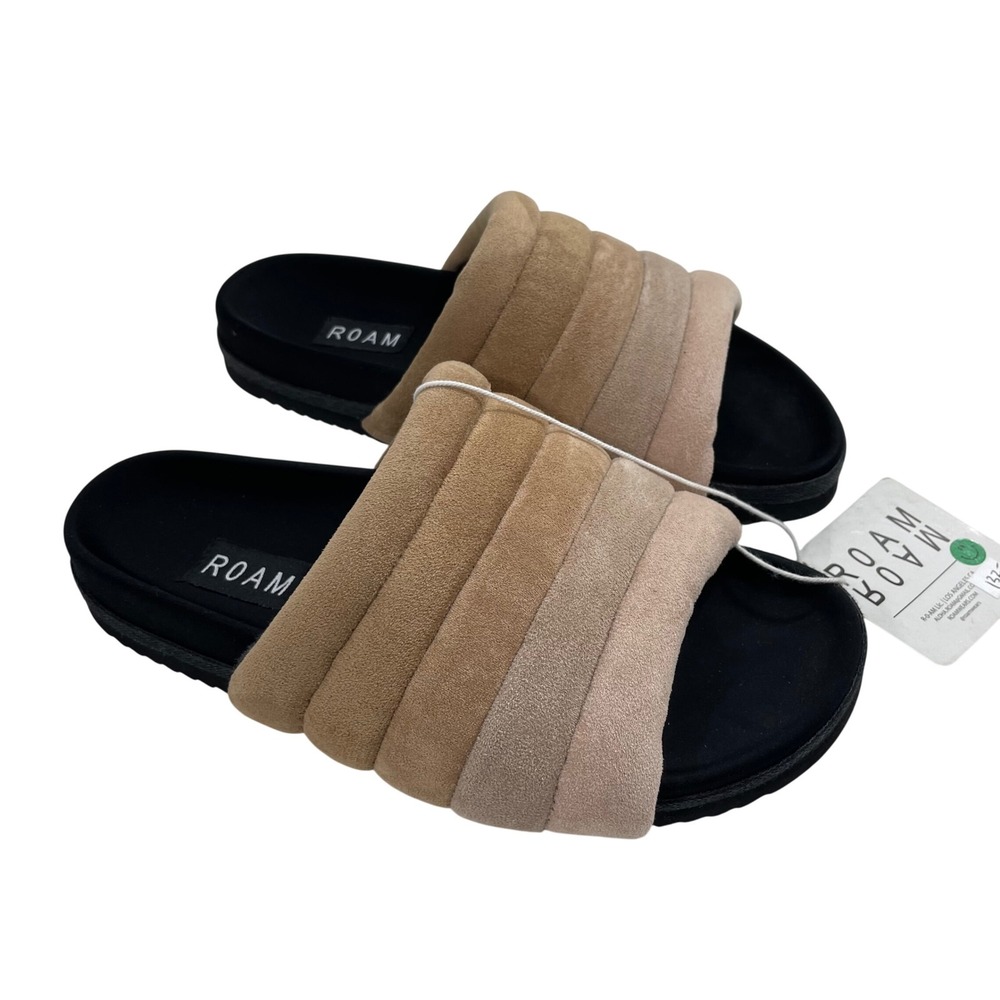 NWT ROAM Pillar Puffy Slide Tan Gradient Faux MicroSuede Sandals Size 37 US 7